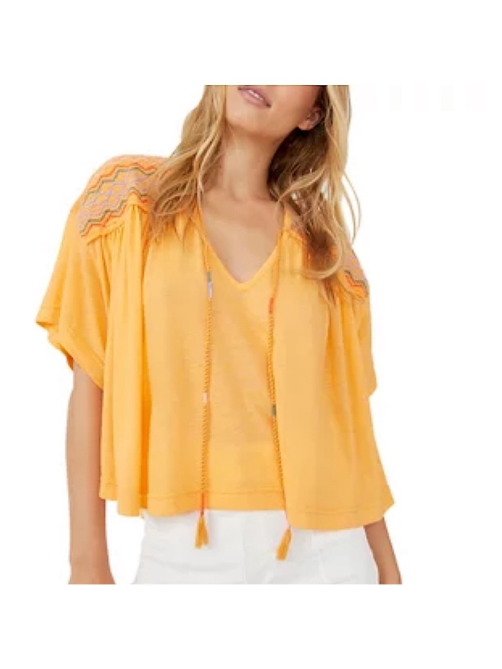 Boho Free People top -New with tags- Orange embroidered shoulder-perfect for U